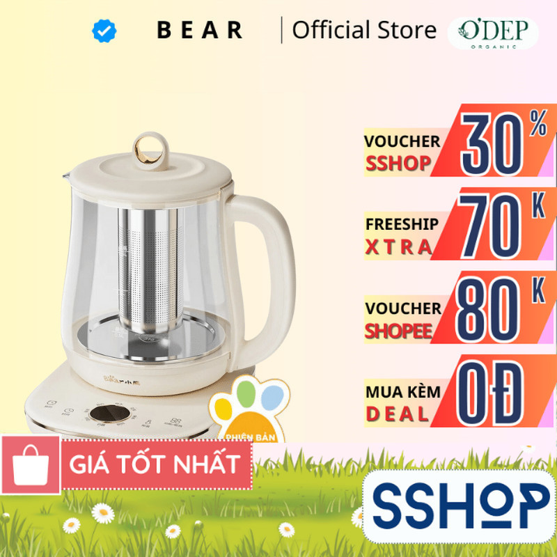 Ấm siêu tốc có lõi lọc Bear đun pha trà 1.5L 800W Chính hãng YSH-E15M1 - SSHOP SSA