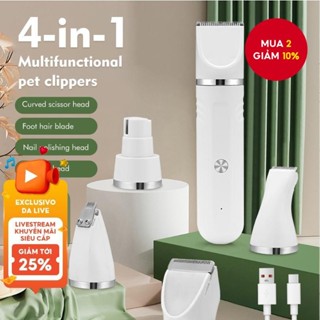 Bộ chải lông điện cho thú cưng 4 TRONG 1 - Tông đơ cắt tóc cho chó mèo, có thể sạc lại USB bằng máy mài móng tay, Tông đơ & Dụng cụ làm tóc chân (2 tốc độ) 2025