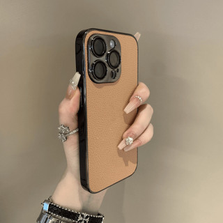 Ốp điện thoại in vải thiều màu trơn mạ điện tiên tiến cho iPhone15 14 13 12 11 Pro Max 14 15 Plus chống sốc ống kính máy ảnh bảo vệ phim bụi bìa lưng cứng