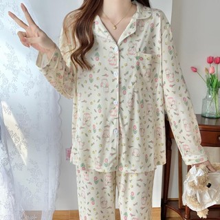 Bộ Đồ Ngủ Nữ Xuân Thu Dài Tay Dễ Thương Đơn Giản Homewear Cảm Giác Cao Cấp 2023 Phong Cách Mới Có Thể Mặc Bên Ngoài Kích Thước Lớn Phù Hợp Với