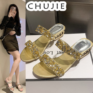 CHUJIE  dép sandal nữ đế cao giày cao gót nữ đi chơi giày sandal cao gót mũi hở mẫu mới Lót êm ái Độn đế Đế chống sốc Hợp thời B24G0BF 28Z240710