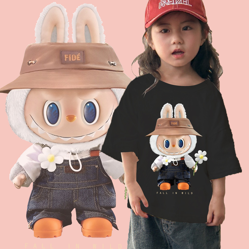 Áo thun trẻ em Fall In Wild Labubupu In hình Cotton ngắn tay dễ thương