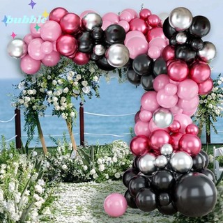 Bộ vòm bóng bay BUBBLE, Bộ vòng hoa màu đen hồng, Đồ trang trí tiệc Cao su bạc Ngày lễ tình nhân Cô gái
