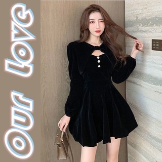Váy nhung đen ôm sát thời trang nữ mùa thu