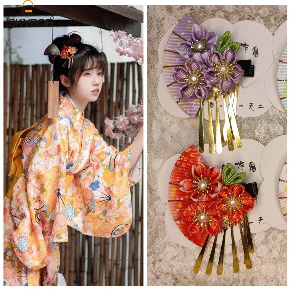 Kẹp tóc quạt tua rua FUJIZOU, Tua Rua vải Mũ nón Kimono Nhật Bản, Phụ kiện tóc phù hợp cho bé gái Kẹ