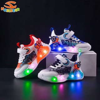 Hobibear / / Giày chạy bộ trẻ em xuân thu LED mới phát sáng giày thể thao bóng rổ lưới trẻ em cỡ nhỏ và vừa phát sáng