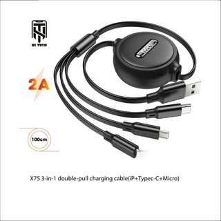  Cáp Sạc Hoco X75 3in1 dành cho Smartphone Android 10 11 12 thiết kế dây rút đa năng tiện tương thích tốt. 