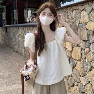 Áo sơ mi ngắn tay cổ vuông thời trang khí chất ngọt ngào phiên bản Hàn Quốc