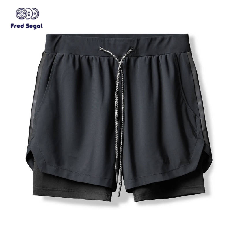 Men's Summer Workout Anti-Exposure Multi-Pocket Quick-Drying Breathable Double Layer Running Exercise Shorts Thin Five Points Basketball Shorts Rmax