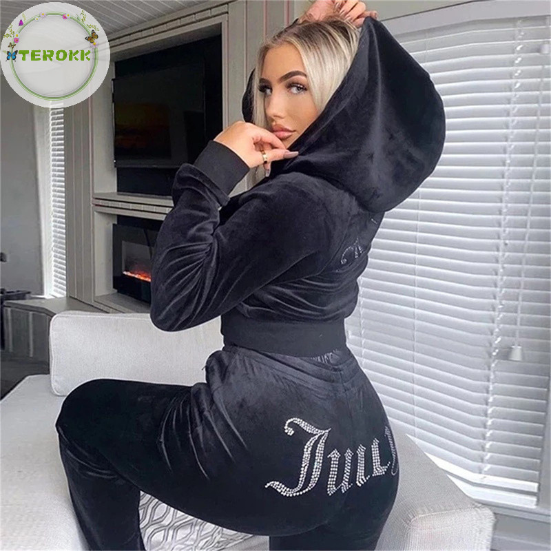 Terokk Bộ đồ thể thao nữ Nhung Juicy Tracksuit Couture Couture Bộ đồ thể thao Bộ đồ hai mảnh Couture Sweatsuits cho nữ Quần VN