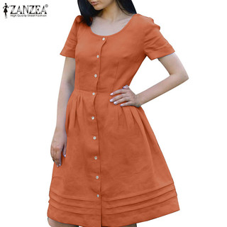 Zanzea Áo dài đầu gối sọc chữ A ngắn tay thời trang cổ điển dành cho nữ