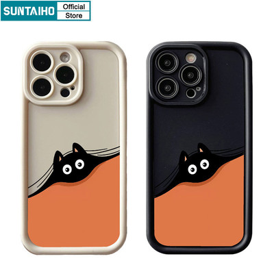 Suntaiho Ngộ nghĩnh Vỏ Độc Đáo Hoạt Hình Họa Tiết Mèo Đen Ốp Điện Thoại Cho Iphone 15 14 12 13 11 Pro Max IP 7 8 Plus Iphon X Xs XR Xs Max Silicone Mềm Cao Cấp Chống Sốc Ốp Lưng
