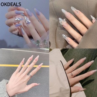 Hộp 24 Móng Tay Giả Đính Nơ Có Thể Tháo Rời Che Phủ Toàn Diện