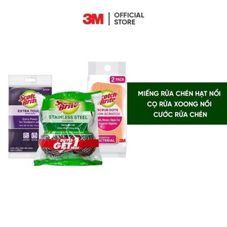 Bộ 3 Cước rửa chén siêu mạnh, miếng cọ rửa xoong nồi và cước rửa chén 3M™ Scotch-Brite®, Làm sạch các vết bẩn cứng đầu