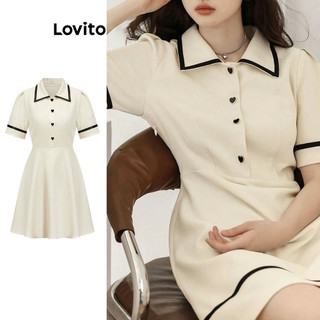 Lovito Váy đính nút tương phản trơn đơn giản dành cho nữ L79AD171