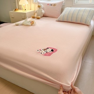 Ins khăn tươi thêu gram cao sữa nặng nhung Flannel Tấm trang bị Tấm siêu mềm Tấm trang bị Đơn / Siêu đơn / Queen / King Size Ga trải giường