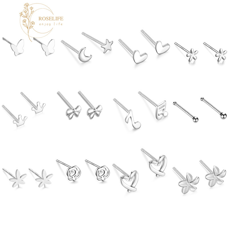 Roselife 2 Chiếc Sang Trọng Mini S925 Bông Tai Bạc Cho Nữ Bé Gái Tối Giản Đeo Hàng Ngày Bông Tai Không Gây Dị Ứng Trang Sức Học Sinh