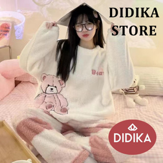 DIDIKA Bộ đồ ngủ nhung nhung san hô ấm áp mùa thu đông dành cho nữ