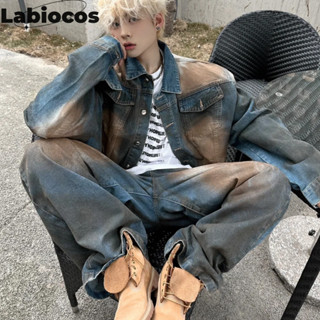 Labiocos Nam Đau Khổ Denim Phù Hợp Với Áo Khoác Và Quần Denim Cao Cấp Retro Mỹ Mới Cho Mùa Thu Đông