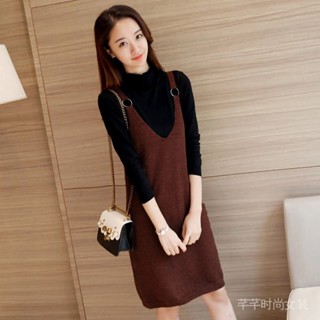 Váy Vest Dệt Kim Cổ Chữ V phong cách Hàn Quốc thu đông Váy Liền Váy Yếm Nữ Váy Len Hai Dây chui đầu dày dặn dáng dài vừa AEVZ