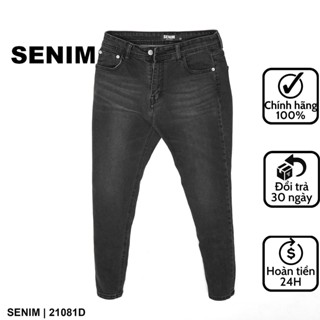 Quần jean nam SENIM, Quần bò nam vải Denim co giãn, form slimfit, Jean đen mài 21081D