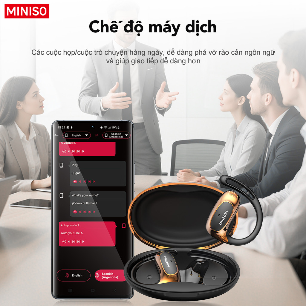 MINISO MS202 Tai Nghe Phiên Dịch AI Phiên dịch thời gian thực AI Giảm tiếng ồn Tai nghe Bluetooth Bluetooth 6.0 Tai nghe không dây Âm thanh nổi HiFi ASMR Có micrô Tai nghe dẫn truyền qua xương | BigBuy360 - bigbuy360.vn