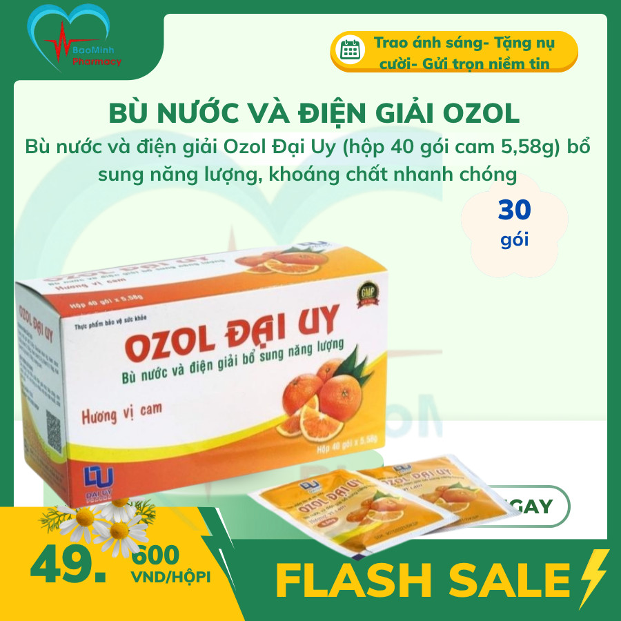 Bù nước và điện giải Ozol Đại Uy (hộp 40 gói cam 5,58g) bổ sung năng lượng, khoáng chất nhanh chóng