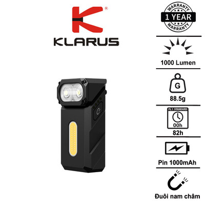 Đèn pin mini Klarus E8 sáng 1000lm – Xoay Đầu 180° đế nam châm