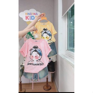  Bộ quần áo bé gái áo thun loang chất Cotton và quần short jean T7 Nhật Hà Kids size đại từ 20-55kg phom rộng thoải mái. 