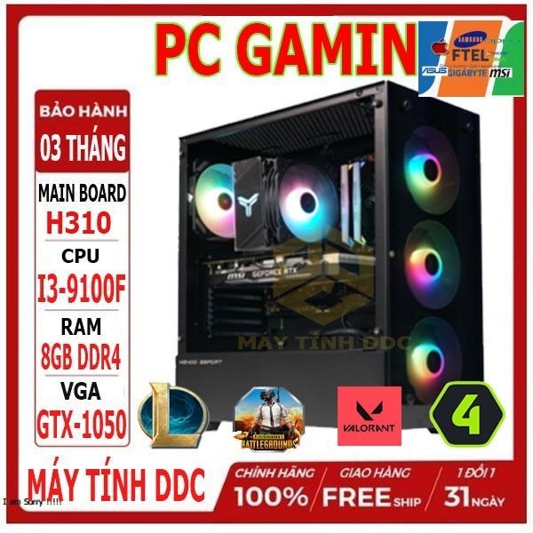 MÁY TÍNH PC GAMING CORE I3-9100F CHƠI LMHT FO4 PUBG GTA V....