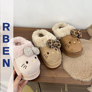 RENBEN Hellokitty Dép Cotton Nữ Thu Đông Mới Dễ Thương Lông Tơ Giày Đệm Cotton Có Nhung