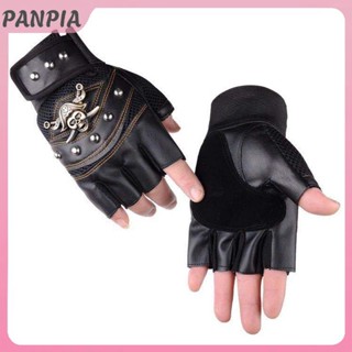  PANPIA-1 Cặp Đầu Lâu Đinh Tán PU Ngón Găng Tay Nam Nữ Thời Trang Hip Hop Nữ Tập Gym Punk Găng Tay Nửa Ngón Tay Cướp Biển Găng Tay Đi Xe Đạp Thể Thao Đinh Tán Găng Tay 
