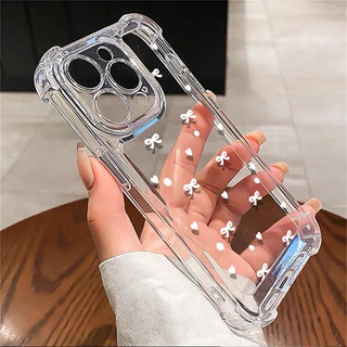 Ốp Lưng Mềm Dễ Thương Tương Thích Cho IPhone 15 16 14 11 Pro Max 13 12 8 7 6S Plus XS X XR Vỏ Điện Thoại Nơ Trắng Vỏ Trong Suốt Chống Sốc