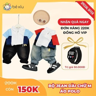 Bộ quần áo polo cho bé trai set đồ quần jean áo thun POLO CHỮ M năng độngchất liệu thoáng mát size 8-28Kg by BÉ XÍU B91