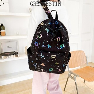 Ba lô nữ GREATESKSS, Ba lô học sinh in chữ dung tích lớn, Ba lô du lịch Nylon chống thấm nước ngoài trời