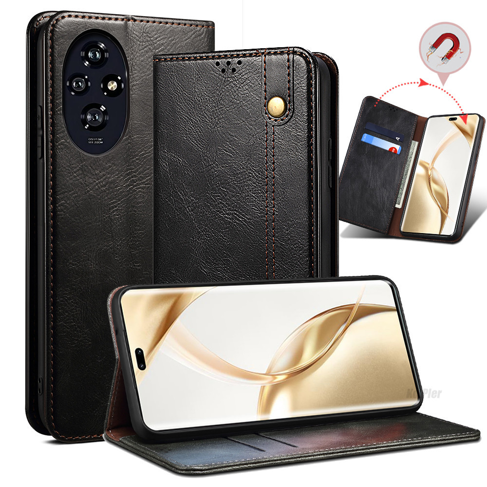 Bao Da Sang Trọng Lật Ví Dành Cho HONOR 200 PRO Khe Cắm Thẻ Đứng Từ Điện Thoại Nhà Cho HUAWEI HONOR200 Ống Kính Bảo Vệ Túi