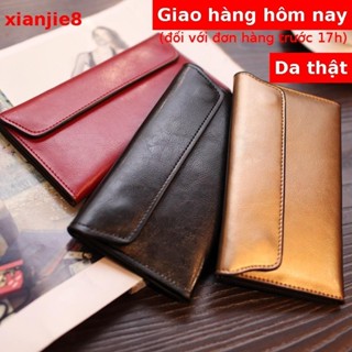 Cổ điển Châu Âu Mỹ Thương Hiệu Lớn Ví Dài Nữ Khóa Da Bò Doanh Nhân Đơn Giản Ví Mỏng Thẻ Hợp Thời Trang (Da Bò Lớp Đầu Tiên)