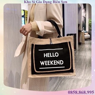 Túi cói đi biển mẫu mới hello weekend
