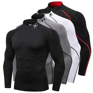 Spring and Autumn Sports Tights Men's Long-Sleeved Quick-Drying High Elastic Basketball Training Base Workout Clothes Sun Protection Running Compressing Cloth Qa3d