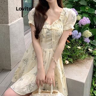 Đầm Lovito thắt nơ họa tiết hoa lá phong cách dễ thương cho nữ LNE58703