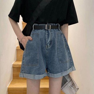 Quần ngắn ống rộng lưng cao cổ điển Hàn Quốc dáng rộng Quần jean đa năng Quần short nữ