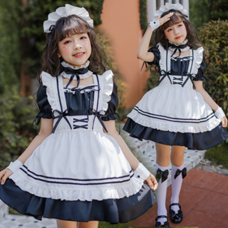 Trang phục hầu gái màu đen cho bé gái / Quần áo trẻ em / Váy lolita hầu gái lolita / Trang phục Halloween cho trẻ em