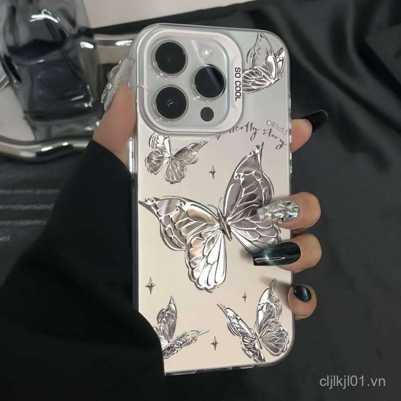 Ốp điện thoại di động màu bạc phù hợp nhiều mẫu bướm màu-iPhone 11 đến iPhone 15 Pro MAX Series phủ đầy đủ