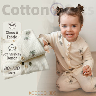 Bộ đồ ngủ cho trẻ mới biết đi Bộ đồ ngủ trẻ em 80-120cm Bộ Cardigan Cotton dài tay Váy ngủ