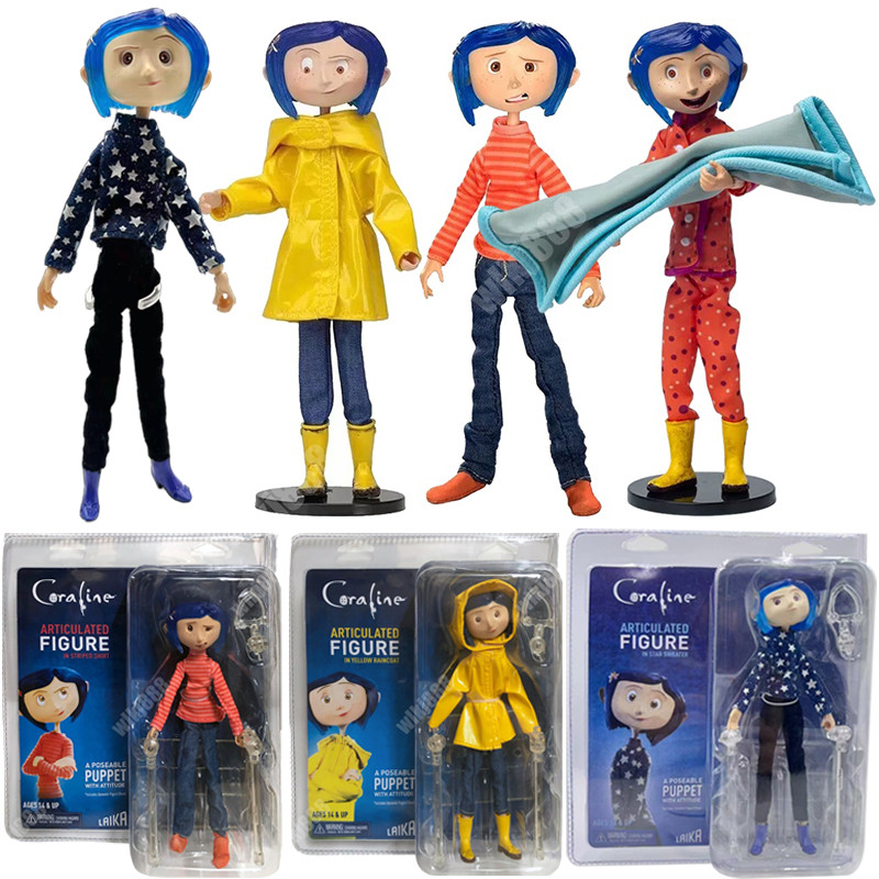 Coraline & the Secret Door Nhân Vật Hành Động Coraline NECA Ngôi Sao Áo Mưa Vàng Sọc Áo Sơ Mi Đồ Chơ