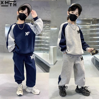 Bộ quần áo dài tay thu đông cho bé trai 6-14 tuổi. Sét, đồ bộ mặc nhà cho trẻ em nam 18-52kg mẫu W chất liệu nỉ