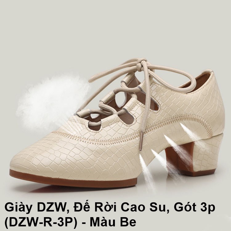 Giày DZW Khiêu Vũ Dancesport, Đế Rời Cao Su, Gót 3p (DZW-R-3P) - Màu Be