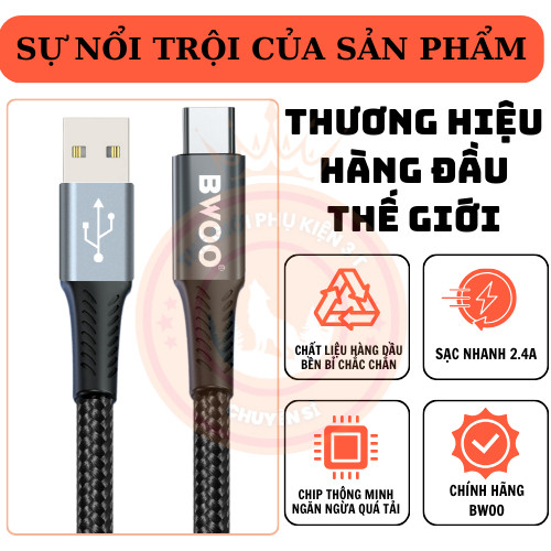 Cáp Sạc Nhanh Usb to Type C X288C Chính Hãng Bwoo Dùng cho các dòng máy chân Type C Samsung Oppo Xia
