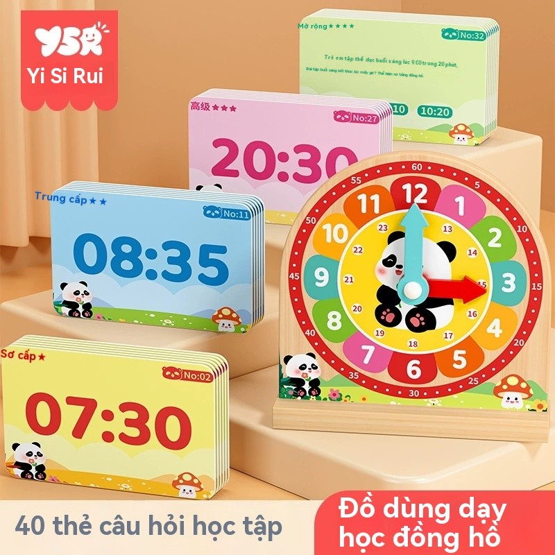 Đồng hồ hiểu biết bằng gỗ, đồ dùng dạy học, đồng hồ, mô hình đồng hồ, đồ chơi thời gian học tập cho trẻ em