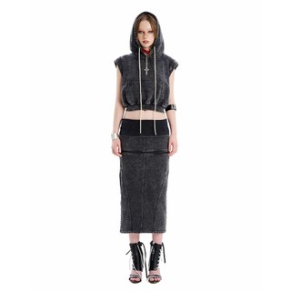 SG.S Washed Sleeveless Hoodie - Áo hoodi ngắn thời trang tay ngắn có mũ bo ngay thắt eo